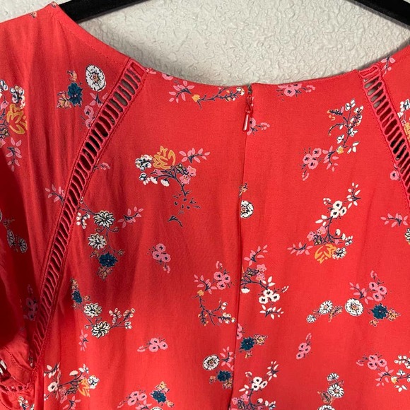 ModCloth Butterfly Sleeve Floral Print Open Embroidery Raw Hem Women's Dress Lrg - Picture 8 of 11